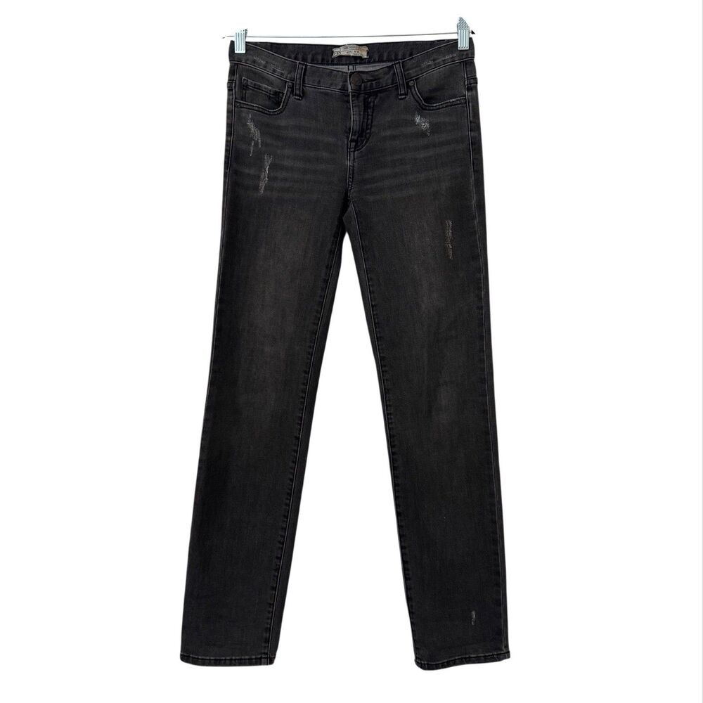 Free People High Rise Slim Straight Jeans Sz 26 Black Wash Distressing Grunge‎